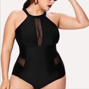 Mesh Panel High Neck Swimsuit.